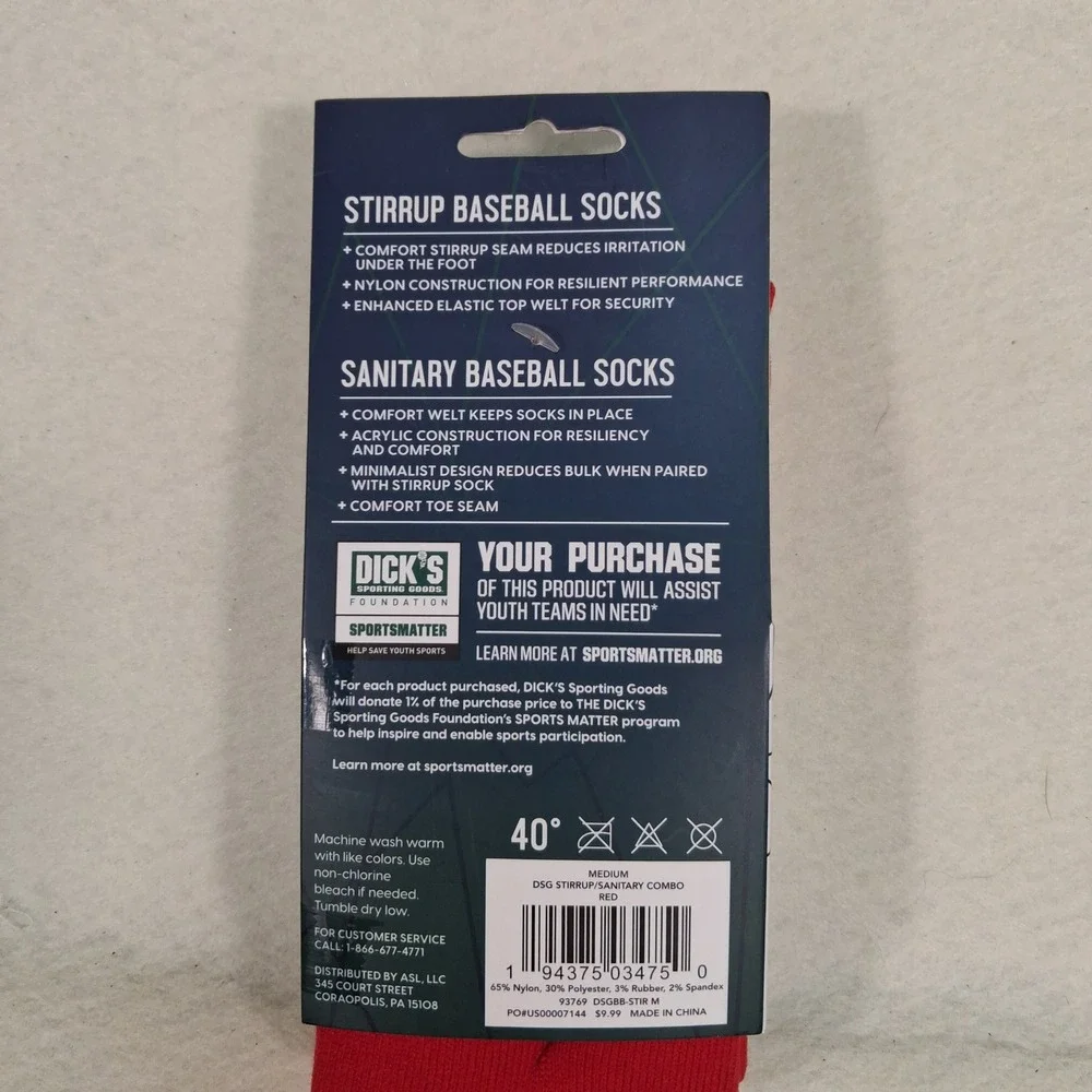 DSG Stirrup Sanitary Baseball Socks Youth Medium Red White Combo Pack 2-Pair